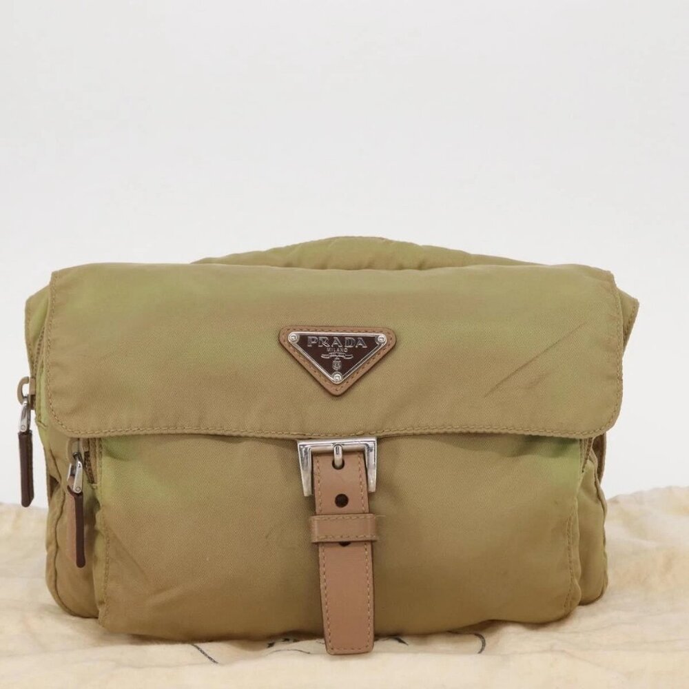 PRADA Shoulder Bag Nylon Beige Silver Auth ki6222 - Picture 2 of 15